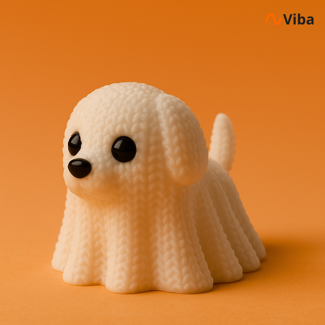 Miniatura Cachorro Fantasma Tricotado - Halloween 2025